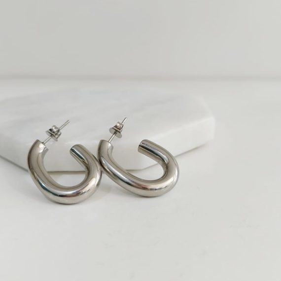 ARETES STUD MEDIA ARRACADA CHUNKY PLATA