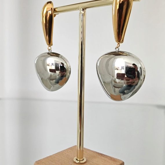 ARETES STUD LINEA DORADA CON GOTA PLATA XL