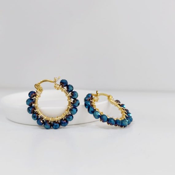 ARETES ARRACADA  DORADO CON PERLAS AZUL