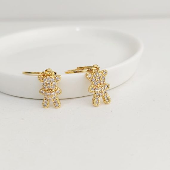 ARETES HUGGIE LISO OSITO ZIRCONIA