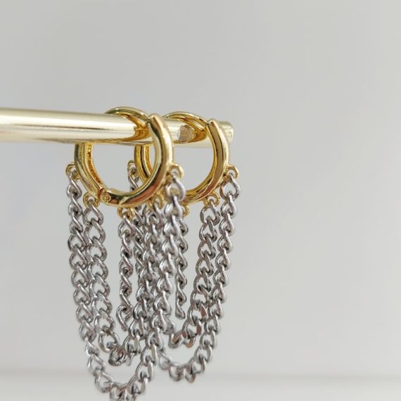 ARETES CADENAS COLGANDO PLATA