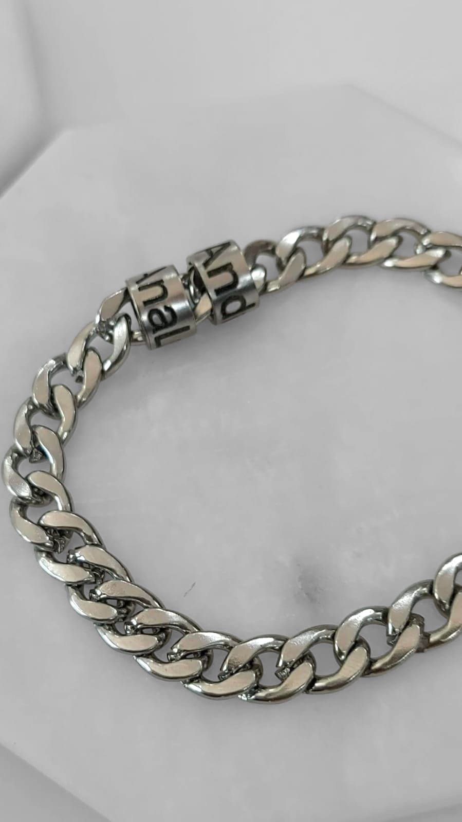 PULSERA CADENA CON AROS COLOR PLATA PERSONALIZADOS