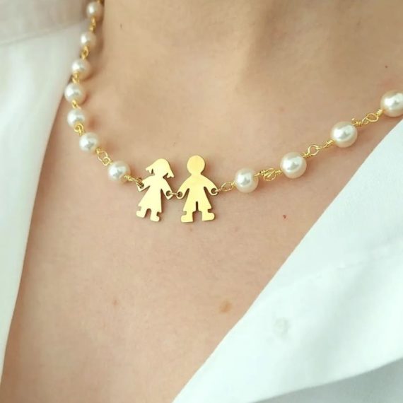 COLLAR DIJE DE NIÑOS CADENA DE PERLA
