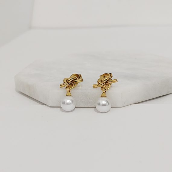 ARETES NUDO CON PERLA COLGANTE