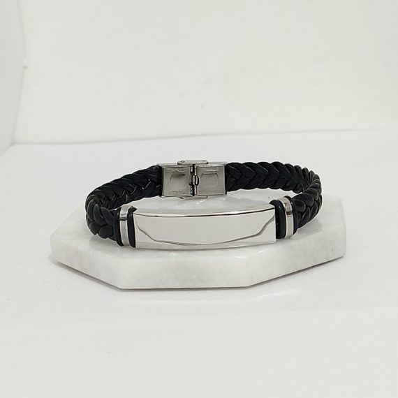 PULSERA CUERO NEGRO SILVER