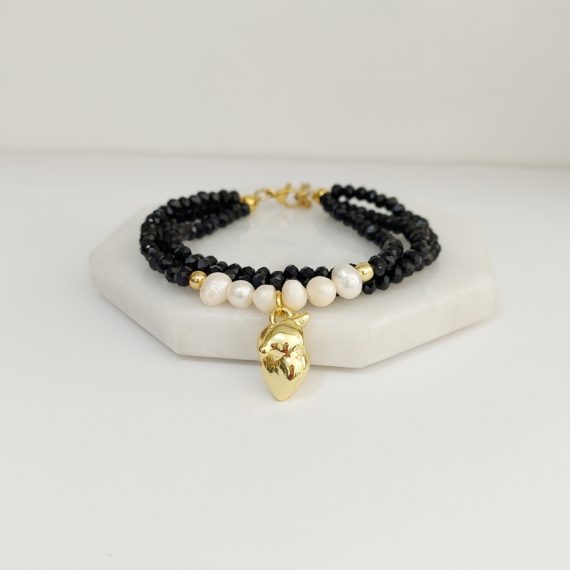 PULSERA TRIPLE CRISTAL CHECO NEGRO