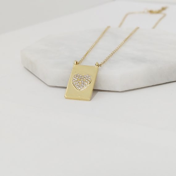 COLLAR PLACA CORAZÓN ZIRCONIAS