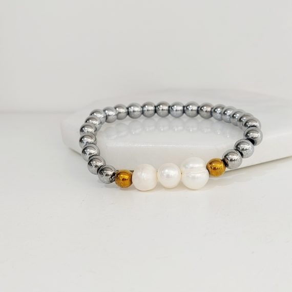 PULSERA HEMATITA Y PERLA BARROCA