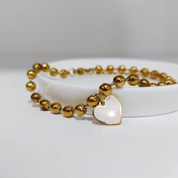 PULSERA BOLITAS Y CORAZÓN ROSA