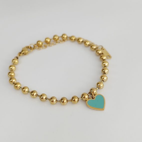 PULSERA BOLITAS Y CORAZÓN VERDE