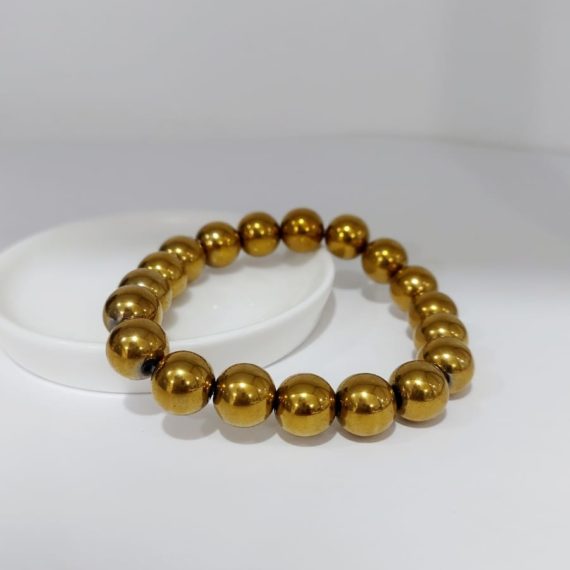 PULSERA HEMATITA BOLA DORADO