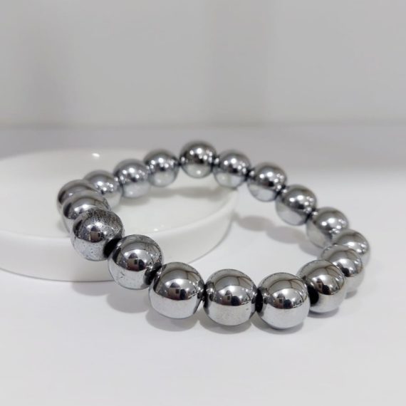 PULSERA HEMATITA BOLA PLATA