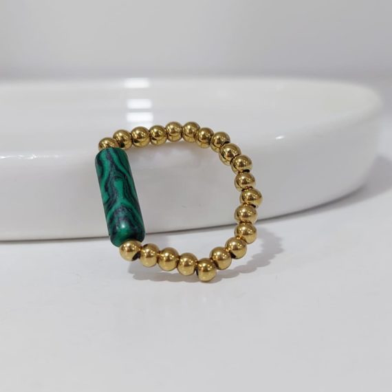 ANILLO BOLITAS CON MALAQUITA