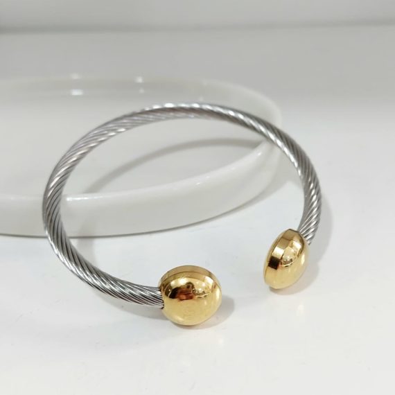 BRAZALETE PLATA CON BOLA DORADA