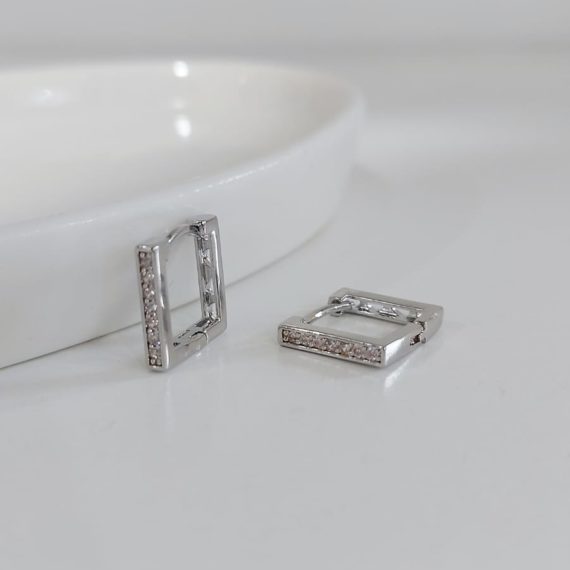 ARETES HOOP CUADRADO ZIRCONIA PLATA