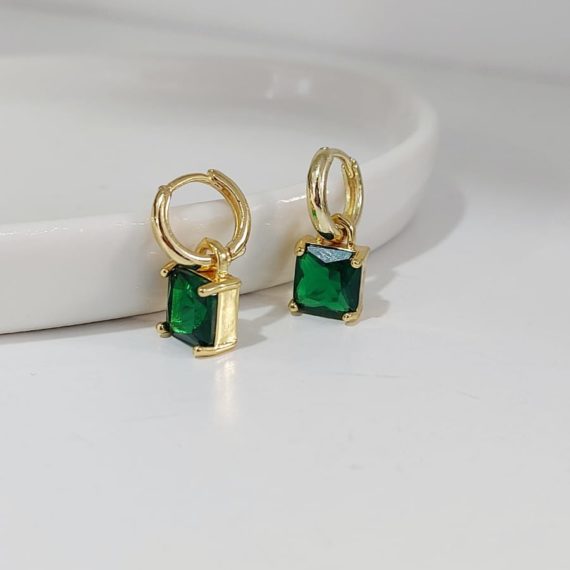 ARETES HOOPS CON CUADRO VERDE