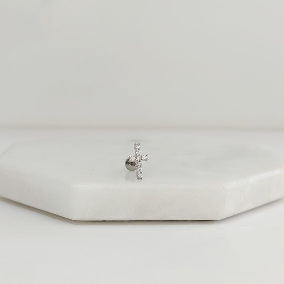 PIERCING CRUZ ZIRCONIAS PLATA