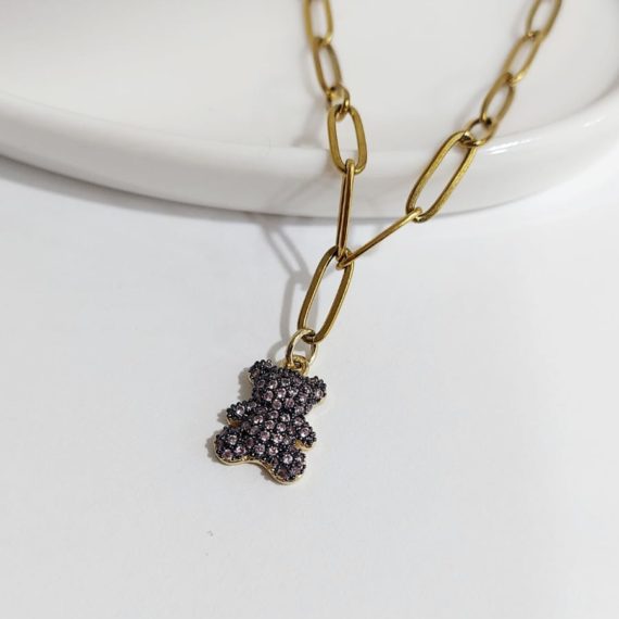 COLLAR - OSO ZIRCONIAS MORADO DORADO