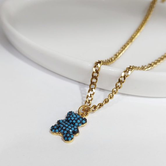 COLLAR OSO ZIRCONIAS AZUL DORADO