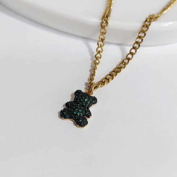 COLLAR OSO ZIRCONIAS VERDE DORADO