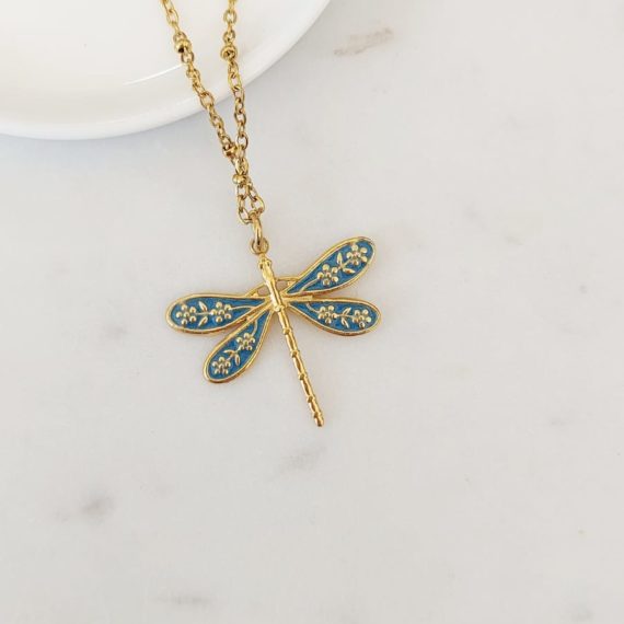 COLLAR LIBELULA AZUL DORADO