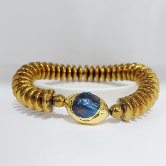 PULSERA HEMATITA Y PERLA BARROCA