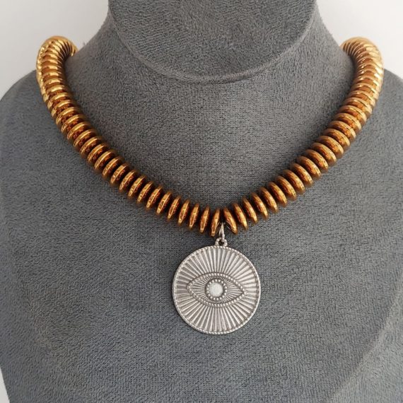 COLLAR HEMATITAS DONA CON OJO PLATA