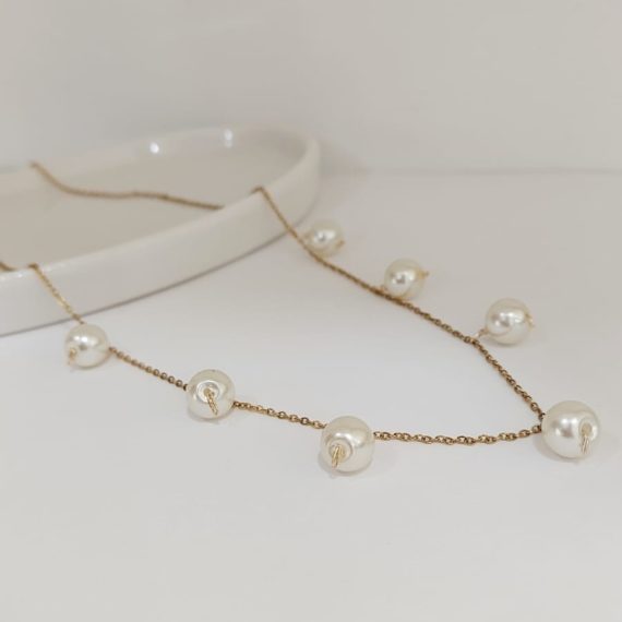 COLLAR PERLA CRISTAL COLGANTE DORADO