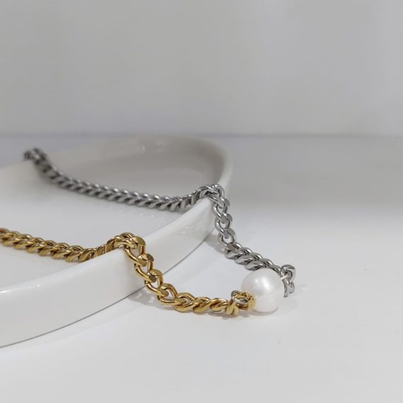 COLLAR CADENA PLATA DORADO PERLA