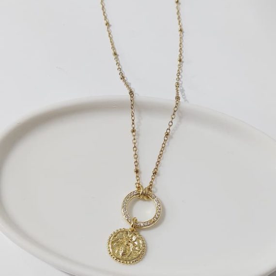 COLLAR BOLITA CIRCULO CON ABEJA