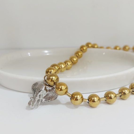 COLLAR CADENA BOLAS ELEFANTE PLATA