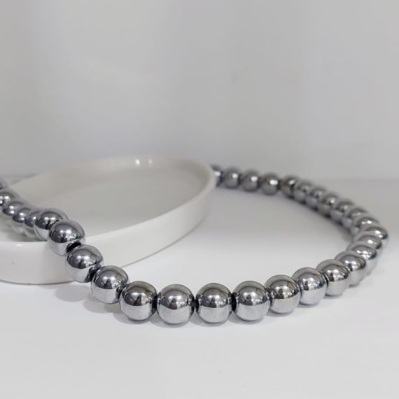 COLLAR BOLAS GRANDES HEMATITA PLATA