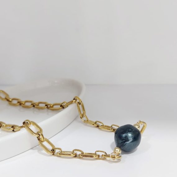 COLLAR ESLABON GRANDE PERLA KESHI