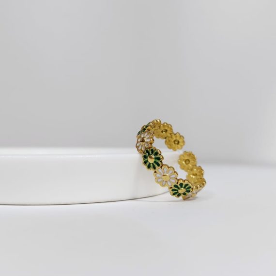 ANILLO MARGARITAS BLANCAS Y VERDES