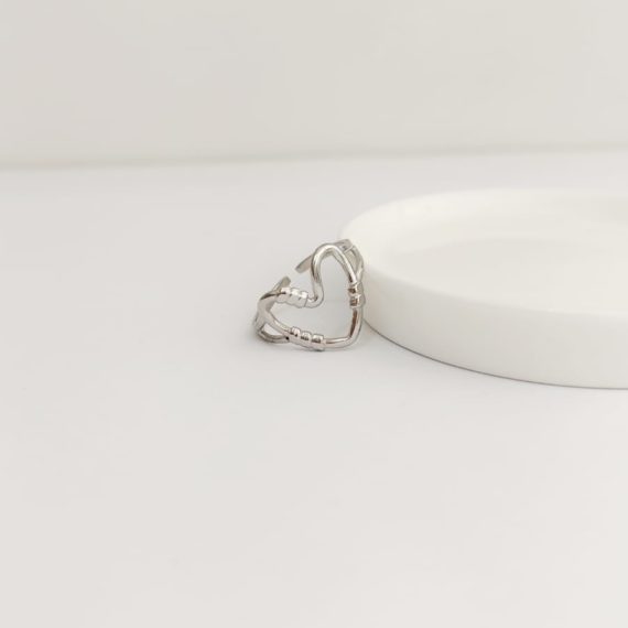 ANILLO CORAZÓN CONTORNO PLATA