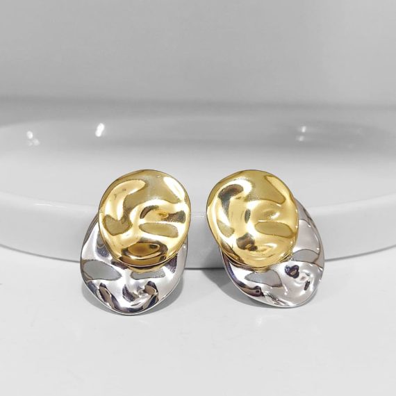 ARETES STUD CIRCULO Y FONDO BICOLOR