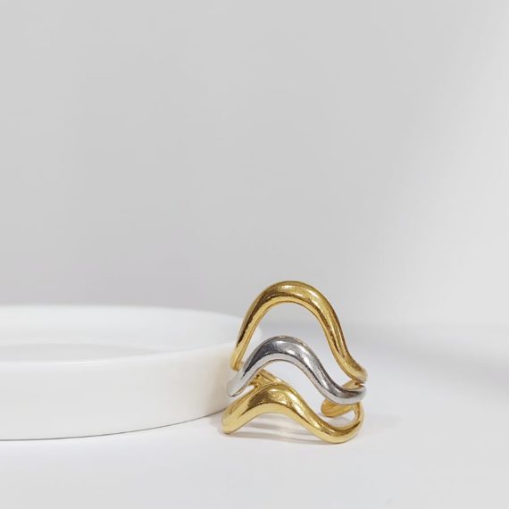 ANILLO TRIPLE ONDA BICOLOR