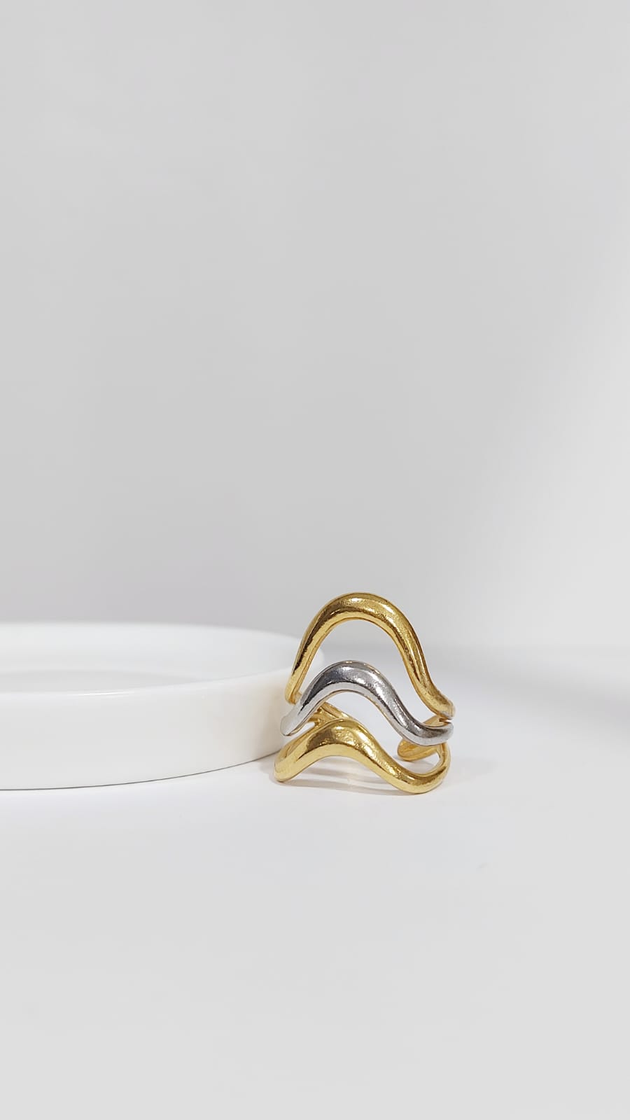ANILLO TRIPLE ONDA BICOLOR