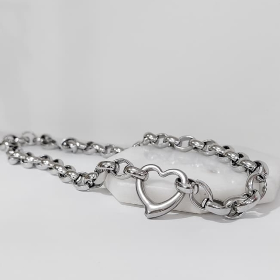 COLLAR CHUNKY Y LINK CORAZON PLATA