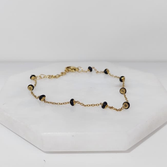 PULSERA CADENA CON BOLITAS NEGRAS