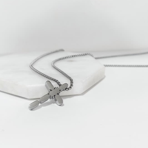 COLLAR CADENA CRUZ PLATA 60 CM