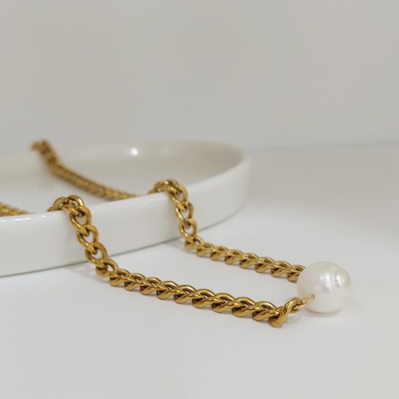 COLLAR CADENA GRUESA CON PERLA