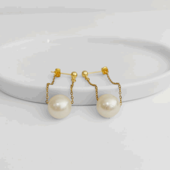 ARETES STUD PERLA DOBLE CADENA