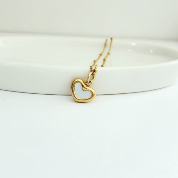 COLLAR CADENA BOLITA CORAZÓN BLANCO