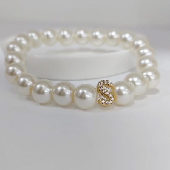 PULSERA PERLA CON INICIAL ZIRCONIA
