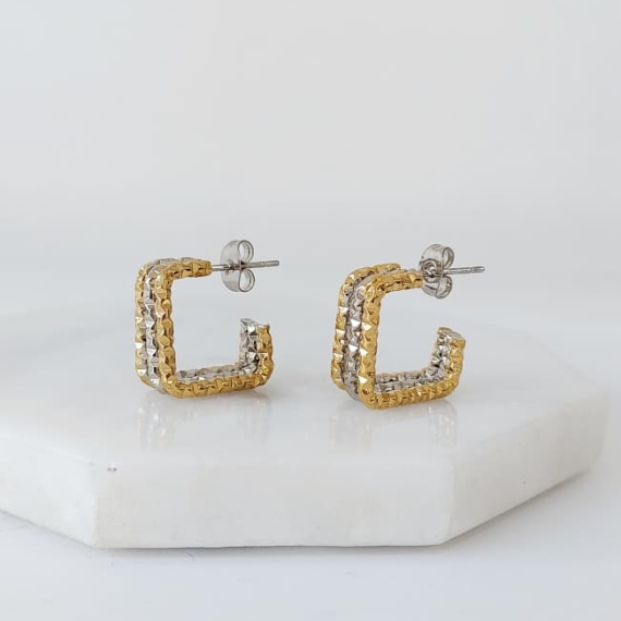 ARETES STUD DOBLE NUDO BICOLOR