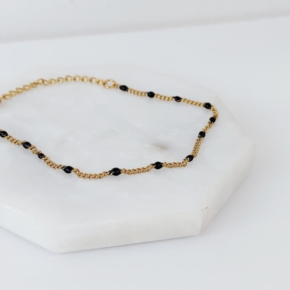 PULSERA CADENA BOLITAS NEGRAS