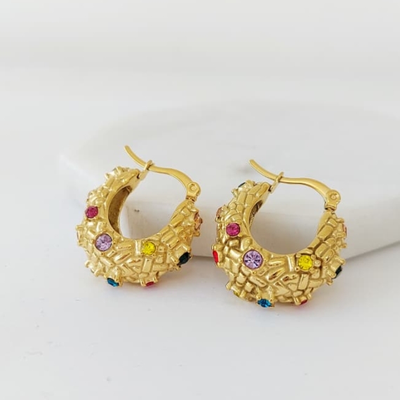 ARETES HOOPS CON CRISTALES COLORES