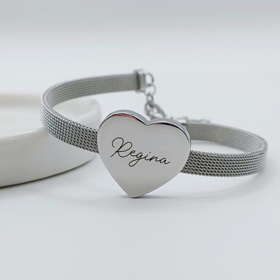 PULSERA CORAZÓN GRABADA PLATA