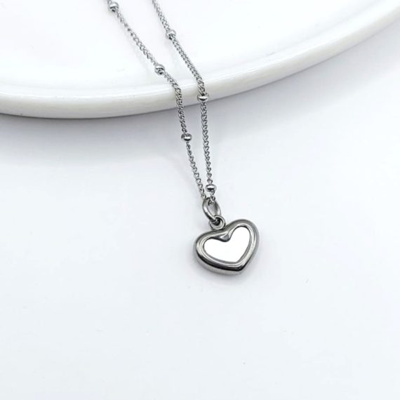 COLLAR CADENA BOLITA CORAZÓN BLANCO